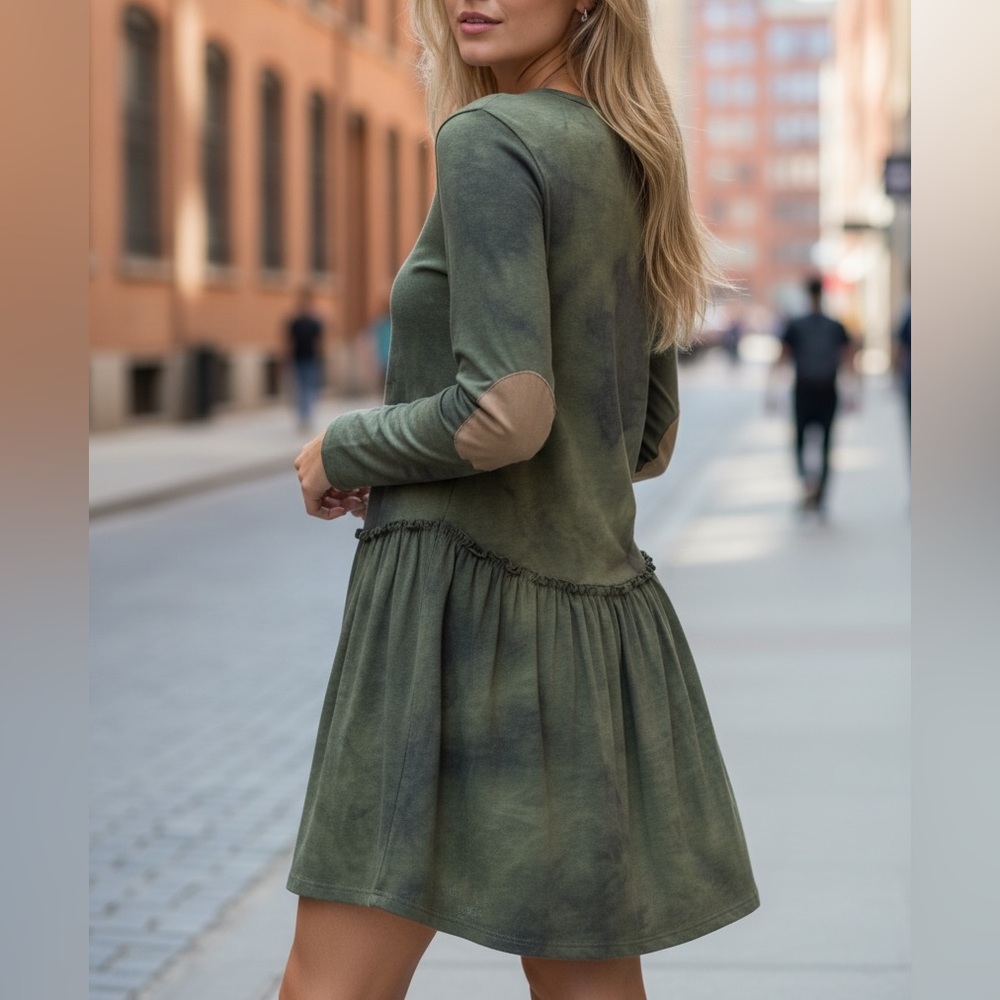 NEW•XL-2X•Gigi Gorgeous Acid Wash Swing Dress With Elbow Patches
